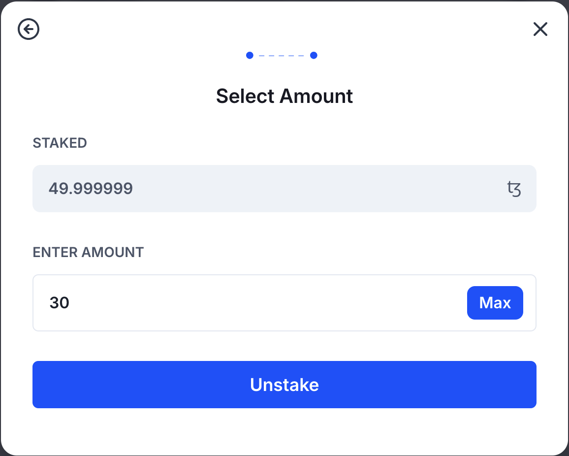 Selecting the amount to unstake